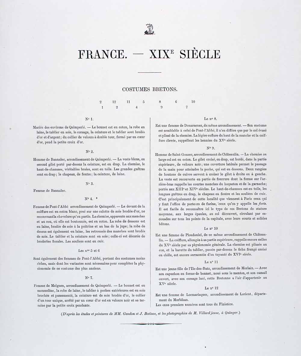 1888 Chromolithograph Costume Folk Breton Brittany 19th Century Traditional LCH5