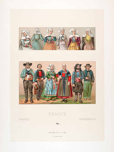1888 Chromolithograph 19th Century Breton Brittany Folk Costume Traditional LCH5