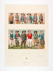 1888 Chromolithograph 19th Century Breton Brittany Mens Folk Clothing LCH5