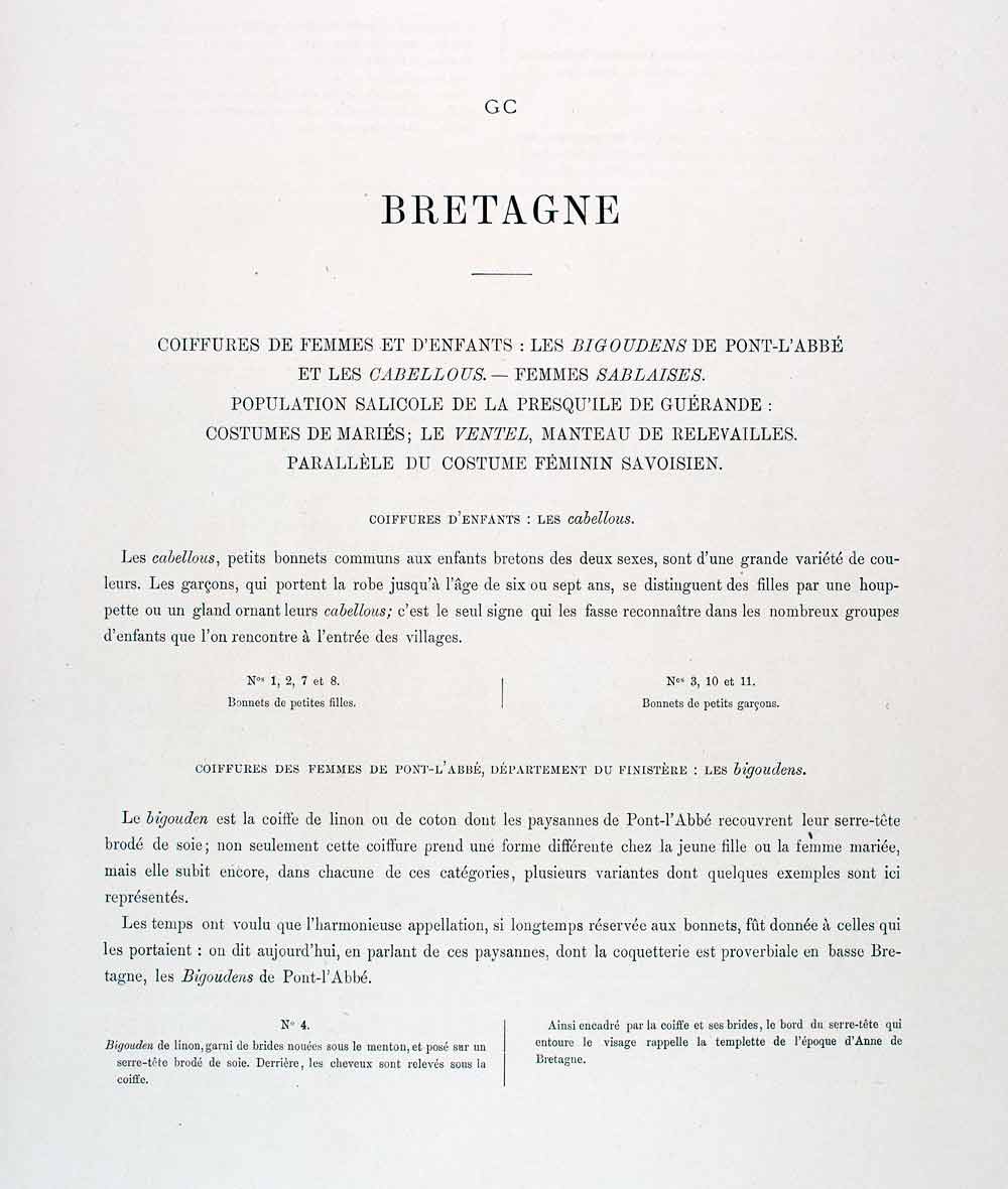 1888 Chromolithograph Bigouden Cabellou Sablaise Ventel Costume Brittany LCH5
