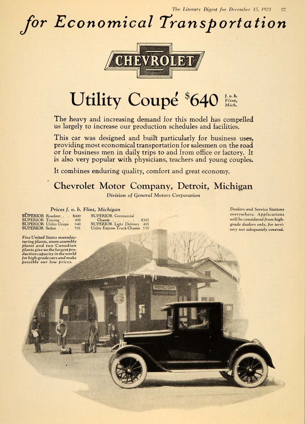 1923 Ad Vintage Chevrolet Utility Coupe Antique Car - ORIGINAL ADVERTISING LD1