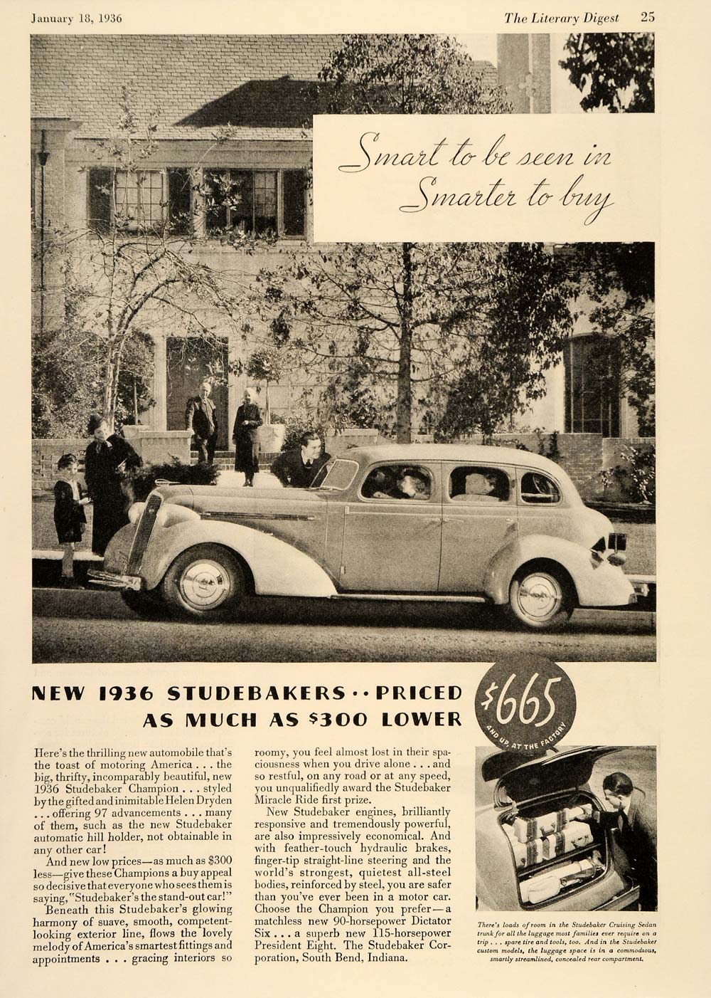 1936 Ad Vintage Studebaker Champion Cruising Sedan Car - ORIGINAL LD1
