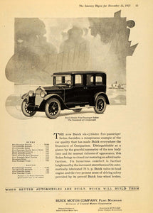1923 Ad Vintage Buick Six Cylinder 5 Passenger Sedan - ORIGINAL ADVERTISING LD1