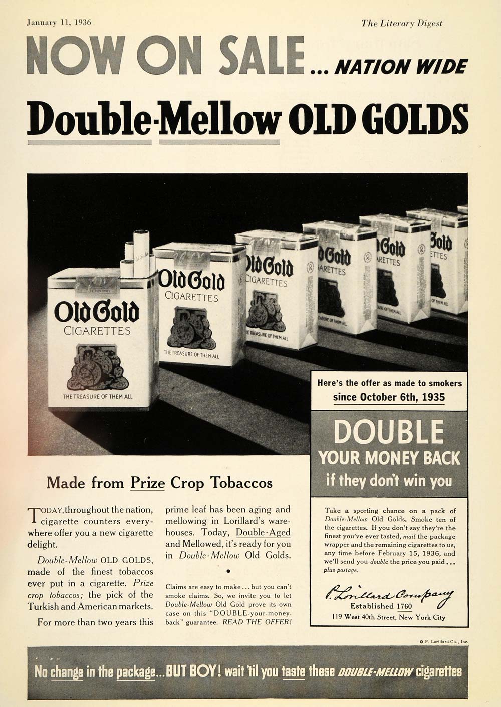 are old gold cigarettes still made 1936 Ad Old Gold Cigarettes Pack P. Lorillard Company