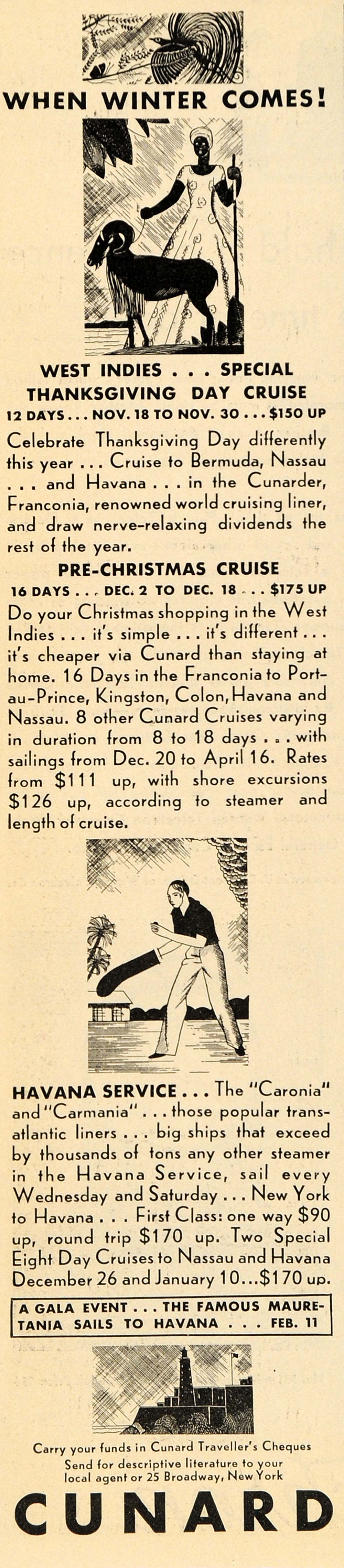 1930 Vintage Ad Cunard Cruises West Indies Havana Cuba - ORIGINAL LD1