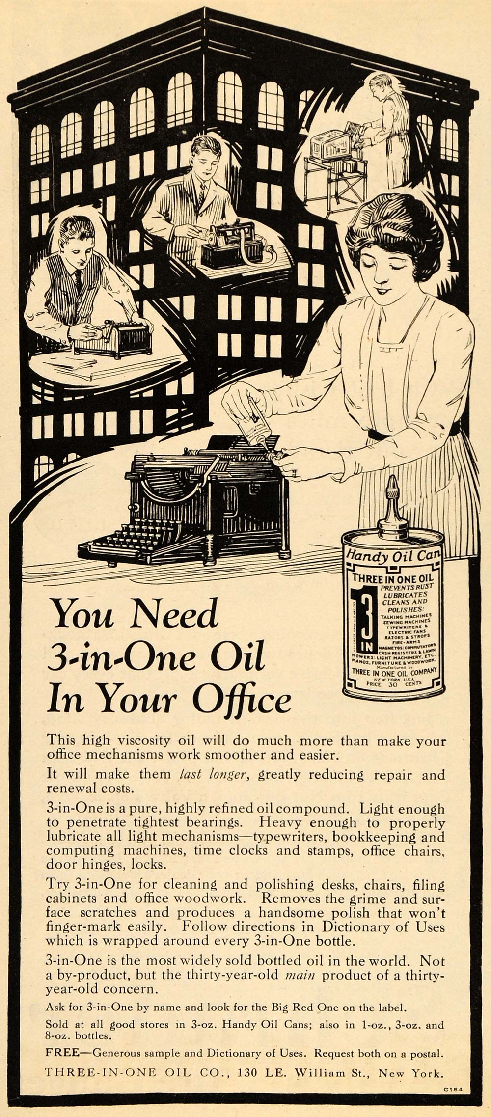 1923 Ad Three in One 3-in-1 Oil Can Office Building - ORIGINAL