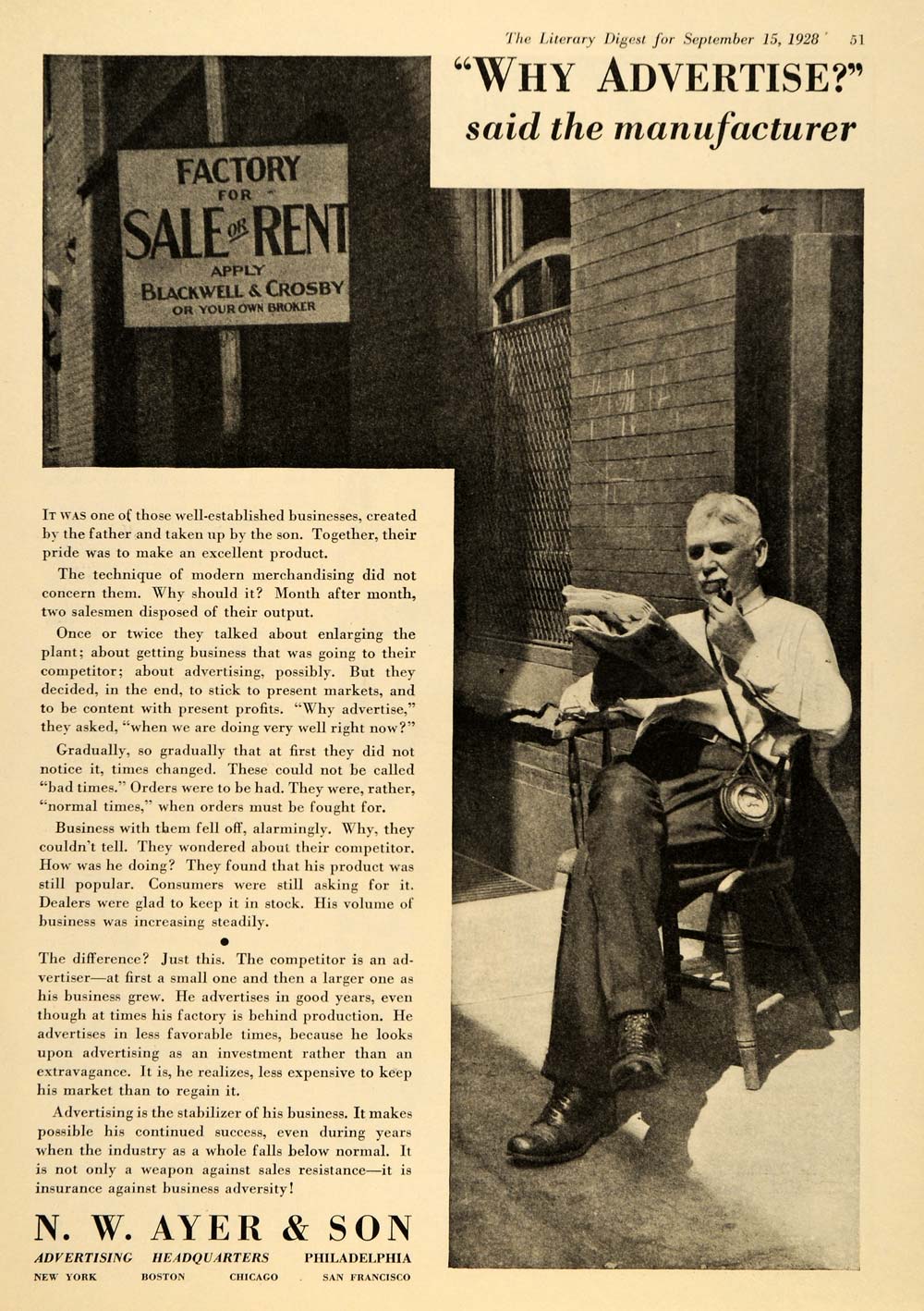 1928 Ad N. W. Ayer & Son Advertising Agency Businessman - ORIGINAL LD1