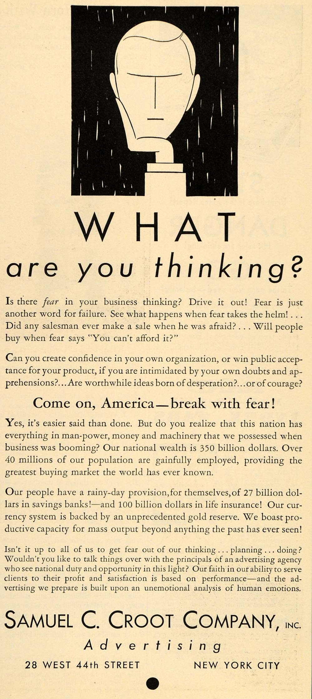 Sam Croot 1932 Ad Samuel C. Croot Co. Advertising Agency Fear - ORIGINAL ADVERTI ...