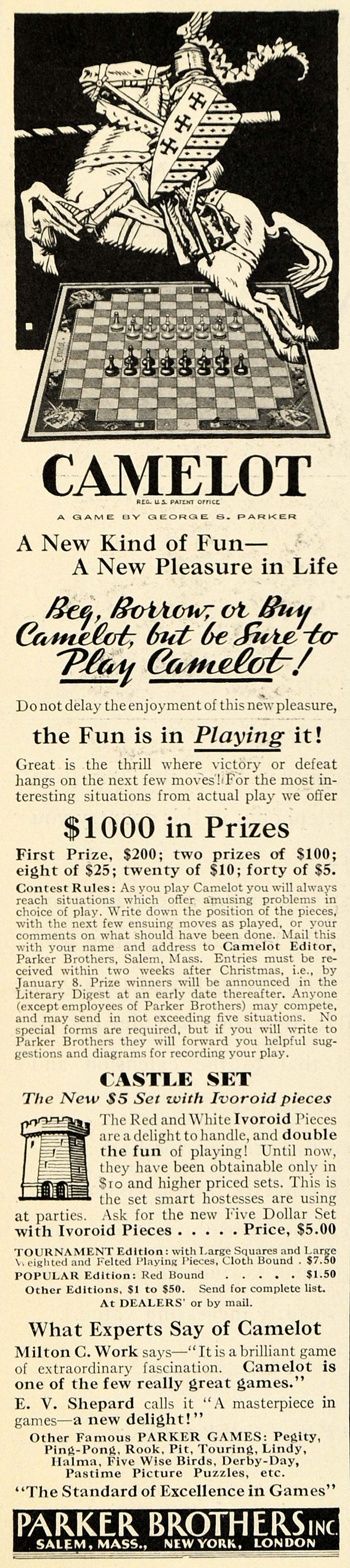 1931 Vintage Ad Camelot Parker Brothers Board Game Set - ORIGINAL LD1