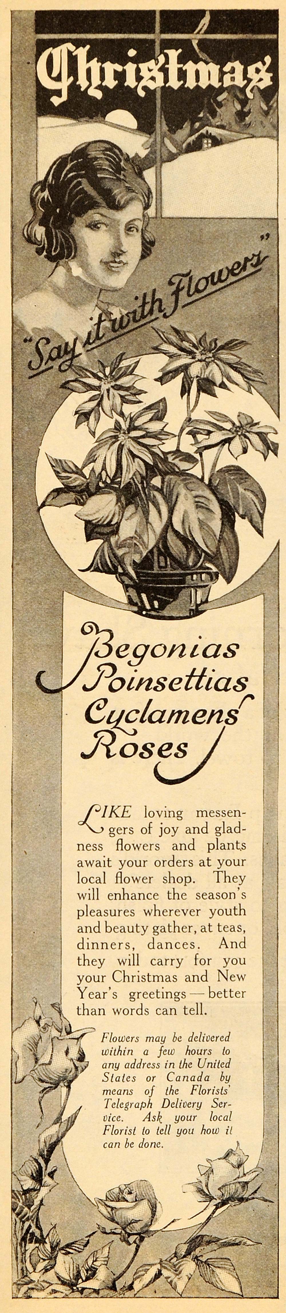 1923 Ad Florists Telegraph Delivery FTD Poinsettia Rose - ORIGINAL LD1