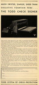 1930 Ad Todd Company Check Signer Machine Rochester NY - ORIGINAL LD1