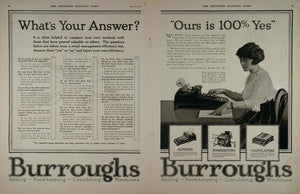 1921 Double Page Ad Burrough's Adding Machines Business - ORIGINAL LF1