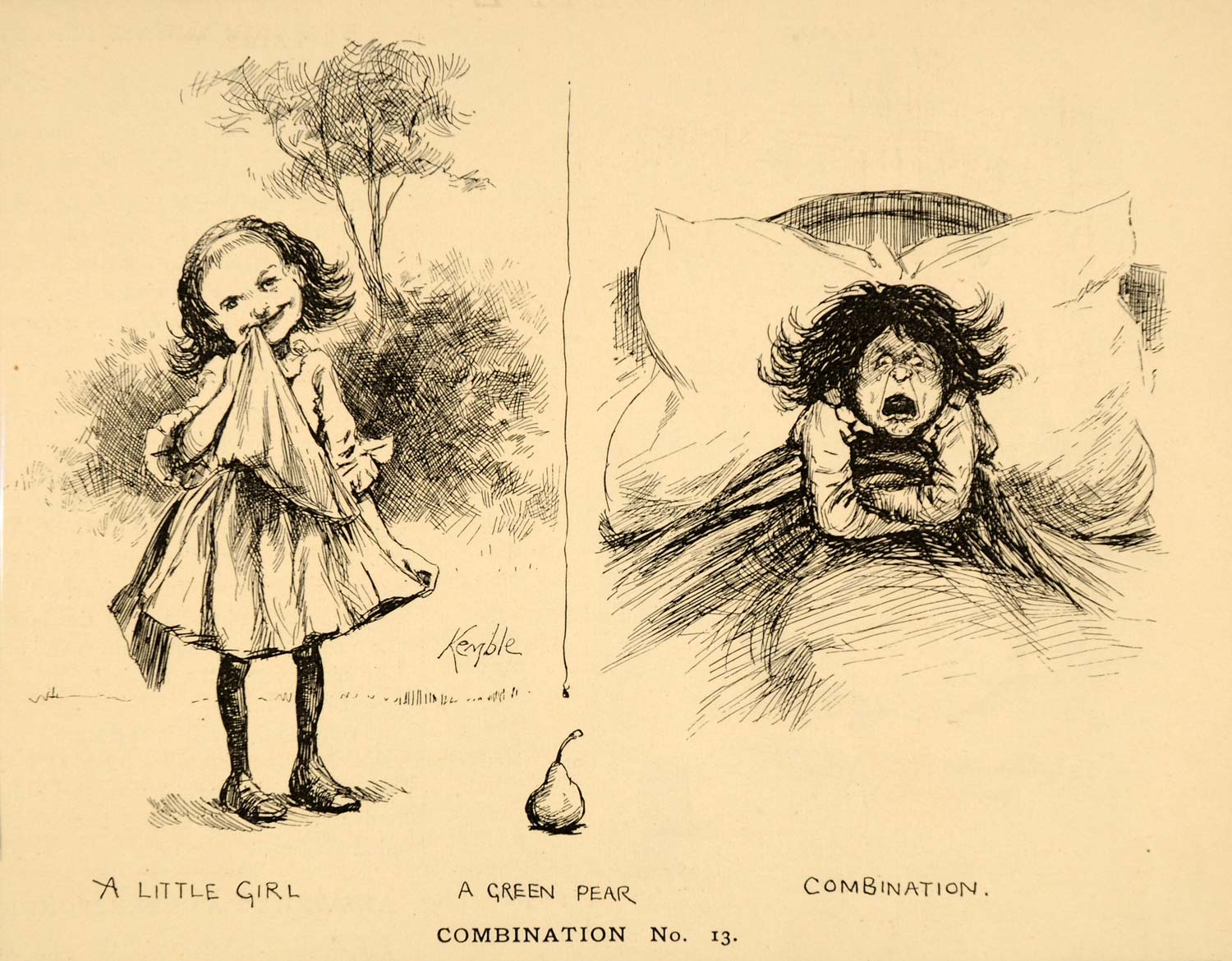 1885 Print Kemble Little Girl Pear Sick Combination 13 ORIGINAL HISTORIC LF2