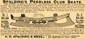 1885 Ad Spaldings Peerless Club Ice Skate Nickel Plated - ORIGINAL LF2
