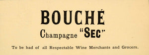 1885 Ad Bouche Champagne Sec Wine Grocers Merchants - ORIGINAL ADVERTISING LF2