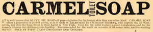 1885 Ad Carmel Toilet Soap Olive Oil Skin Teeth Hair NY - ORIGINAL LF2