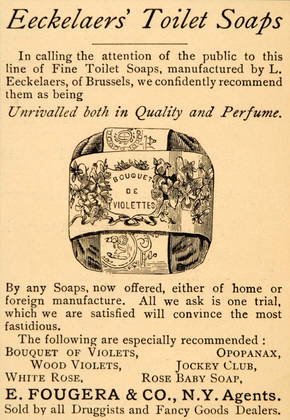 1885 Ad Eeckelaers Toilet Soaps Violet Bouquet Perfume - ORIGINAL LF2