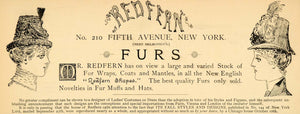 1885 Ad Redfern Furs Wrap Hats Mantles Fifth Avenue NY - ORIGINAL LF2