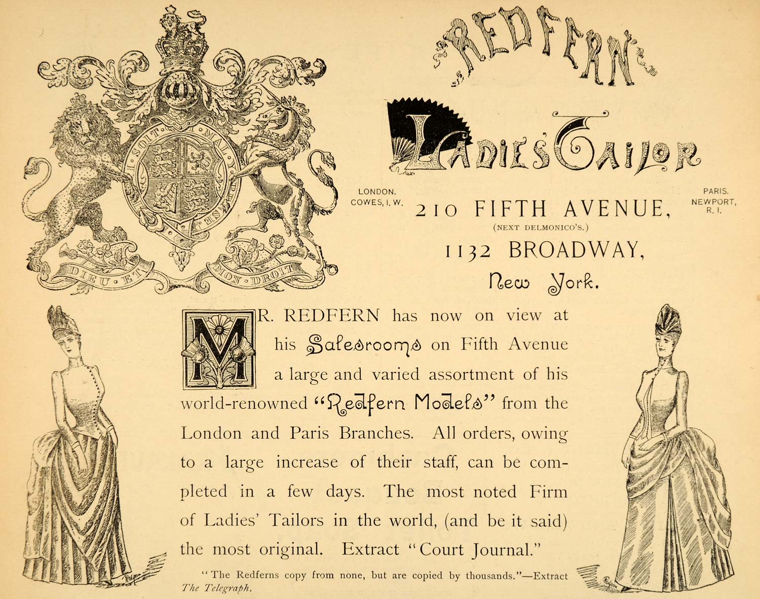 1885 Ad Redfern Clothing Tailor Ladies Dresses Gowns NY