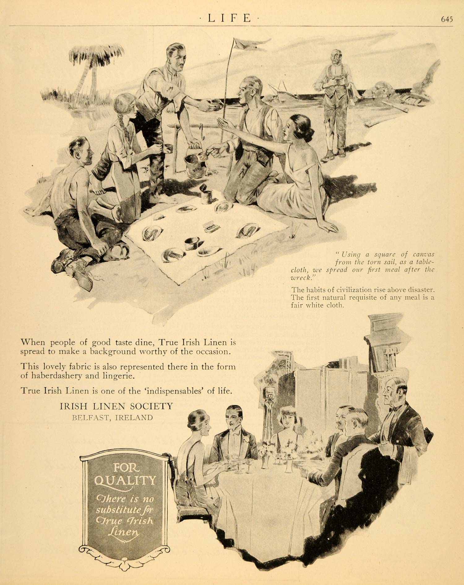 1920 Ad Irish Linen Quality Table Cloths Picnic Belfast - ORIGINAL LF2