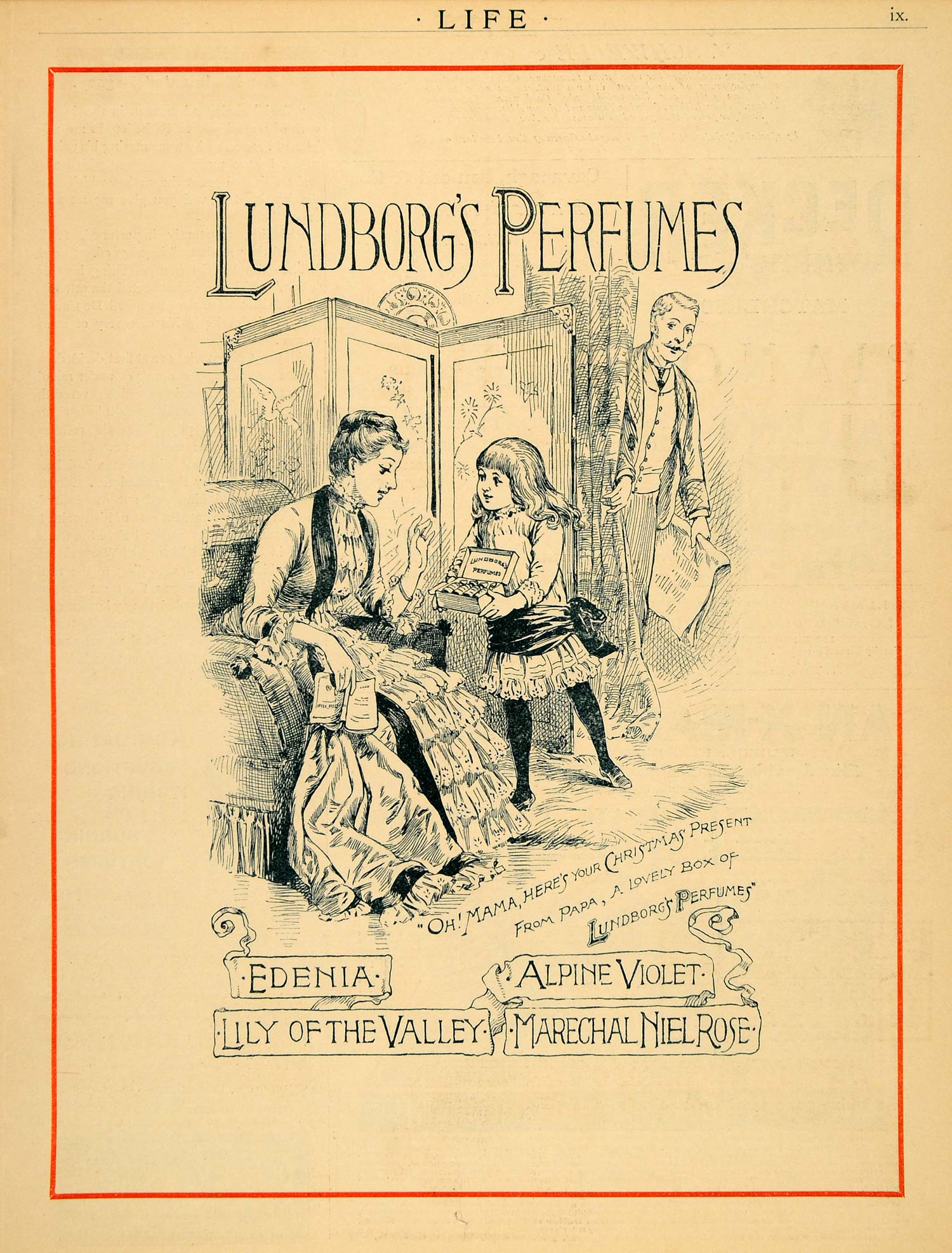 1885 Ad Lundborgs Perfumes Gift Box Christmas Scents - ORIGINAL ADVERTISING LF2