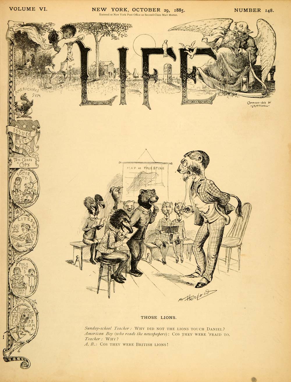 1885 Cover LIFE American British Lions Daniel Cowards - ORIGINAL LF2
