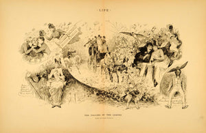 1885 Print Life Cartoon Falling Leaves Autumn October - ORIGINAL HISTORIC LF2