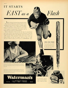 1937 Ad Watermans Blue Black Ink Pen Super Football - ORIGINAL ADVERTISING LF3