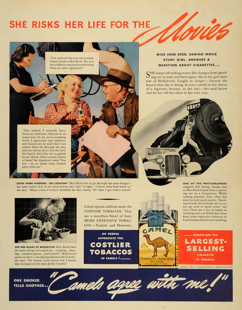 1938 Ad Camel Cigarettes Tobacco Ione Reed Stunt Girl