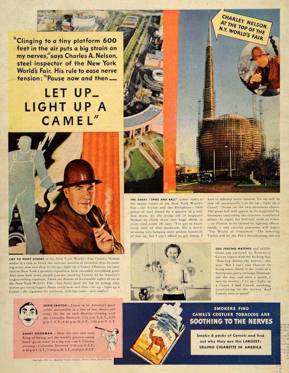 1939 Ad Camel Tobacco Cigarettes Rosemary Carver Nelson - ORIGINAL LF3