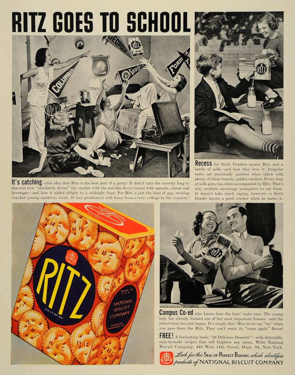 1937 Ad Ritz Crackers National Biscuit Campus Children - ORIGINAL LF3