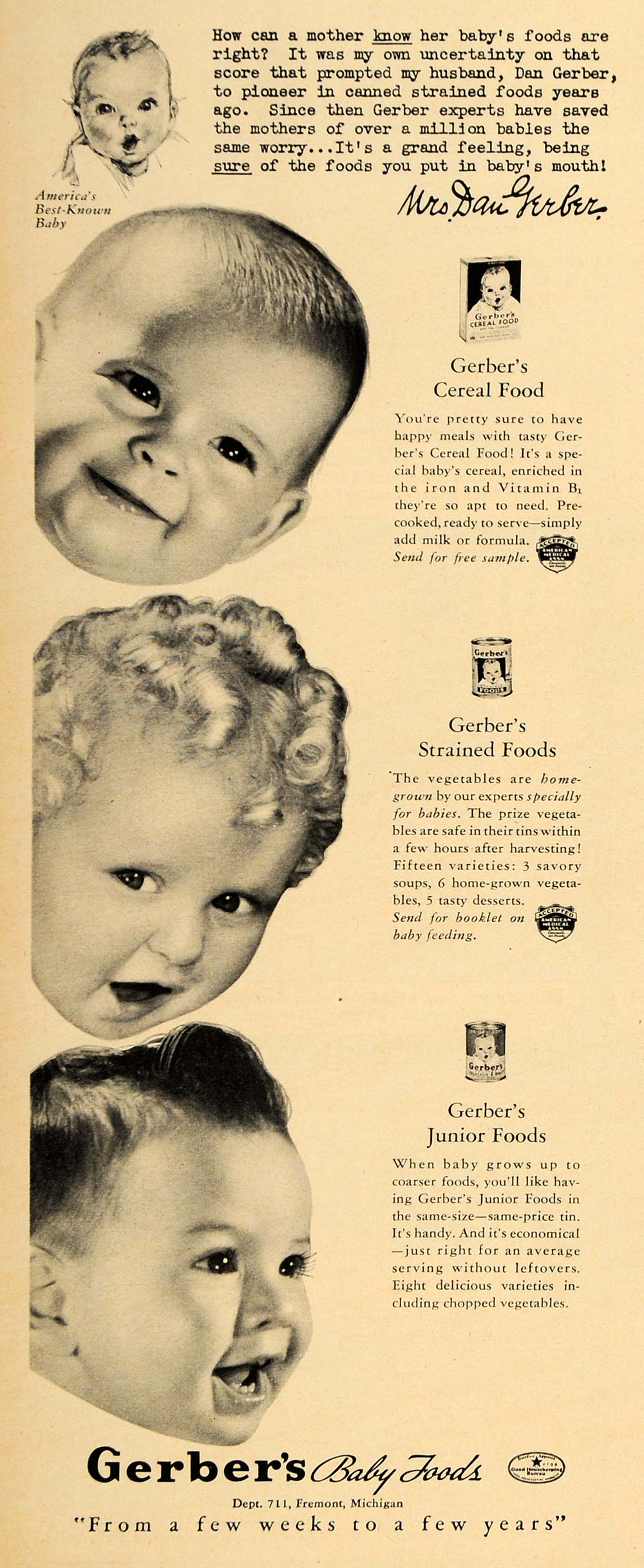 1940 Ad Dan Gerber Baby Food Cereal Strained Vegetables - ORIGINAL LF3