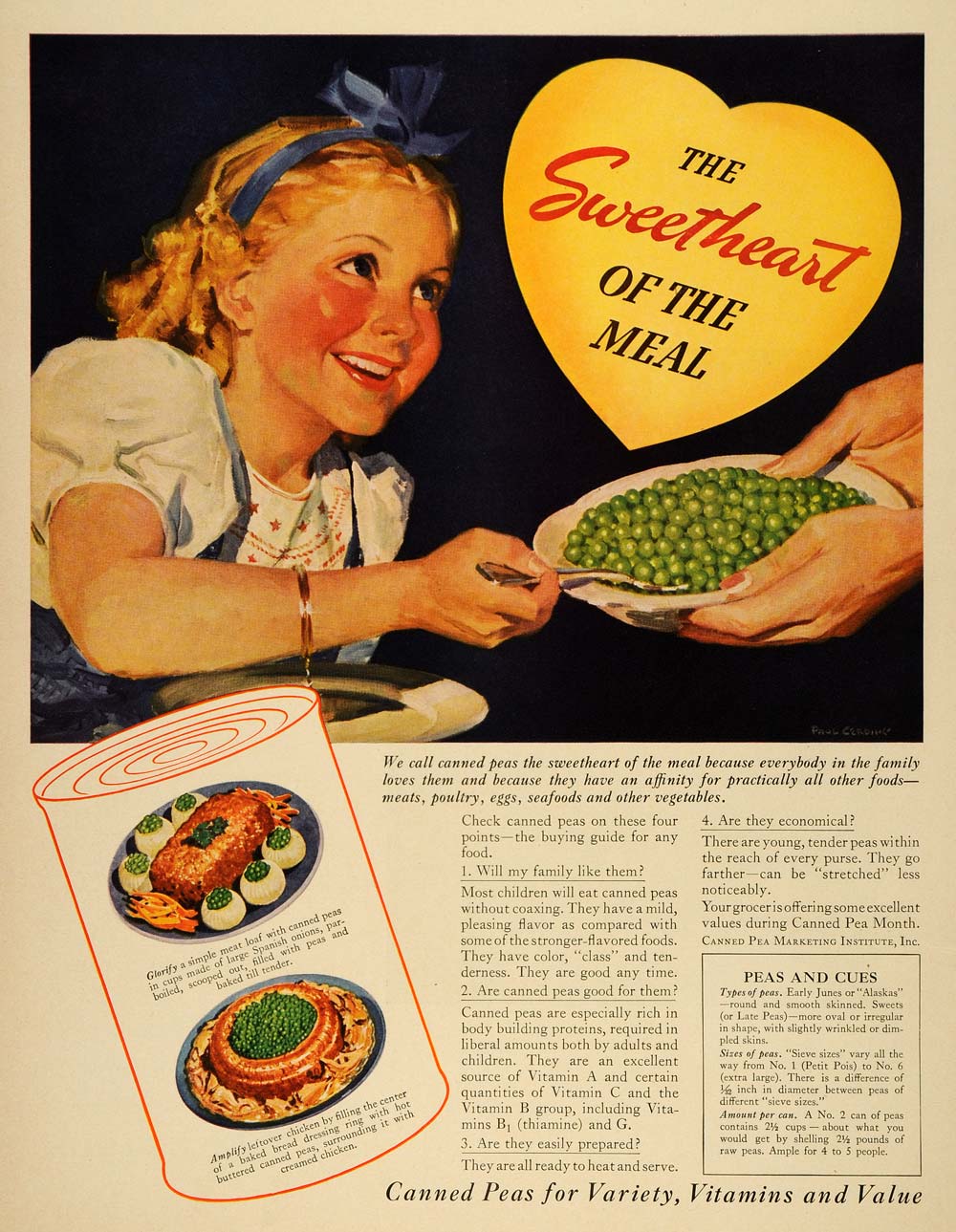 1940 Ad Canned Pea Marketing Institute Inc Side Dish - ORIGINAL ADVERTISING LF3