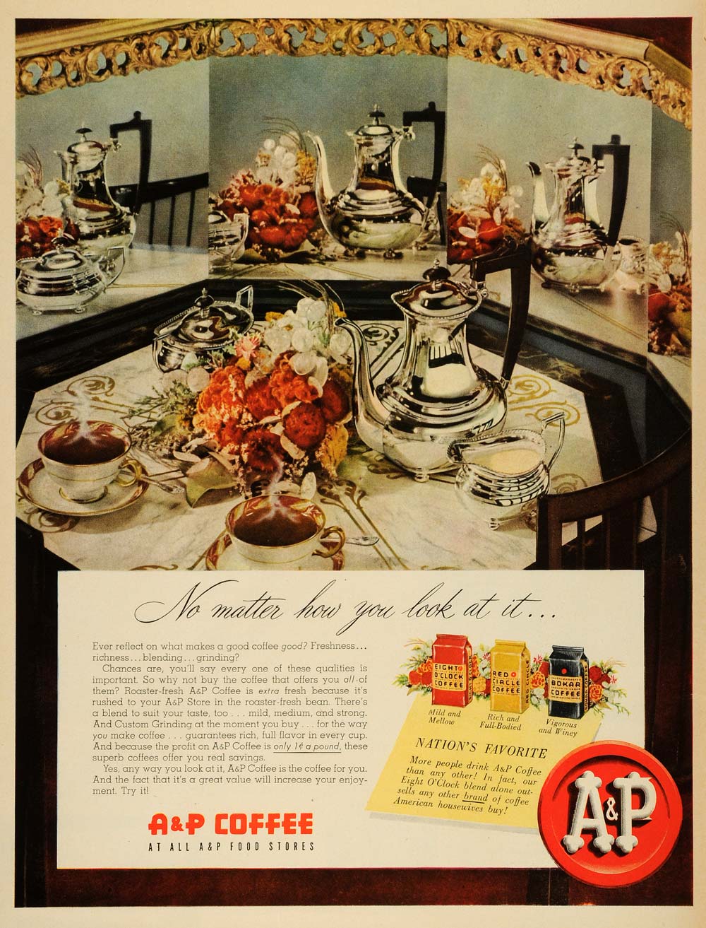 1950 Ad A & P Coffee Mild Mellow Rich Full-Bodied Vigorous Winey Beverage LF3