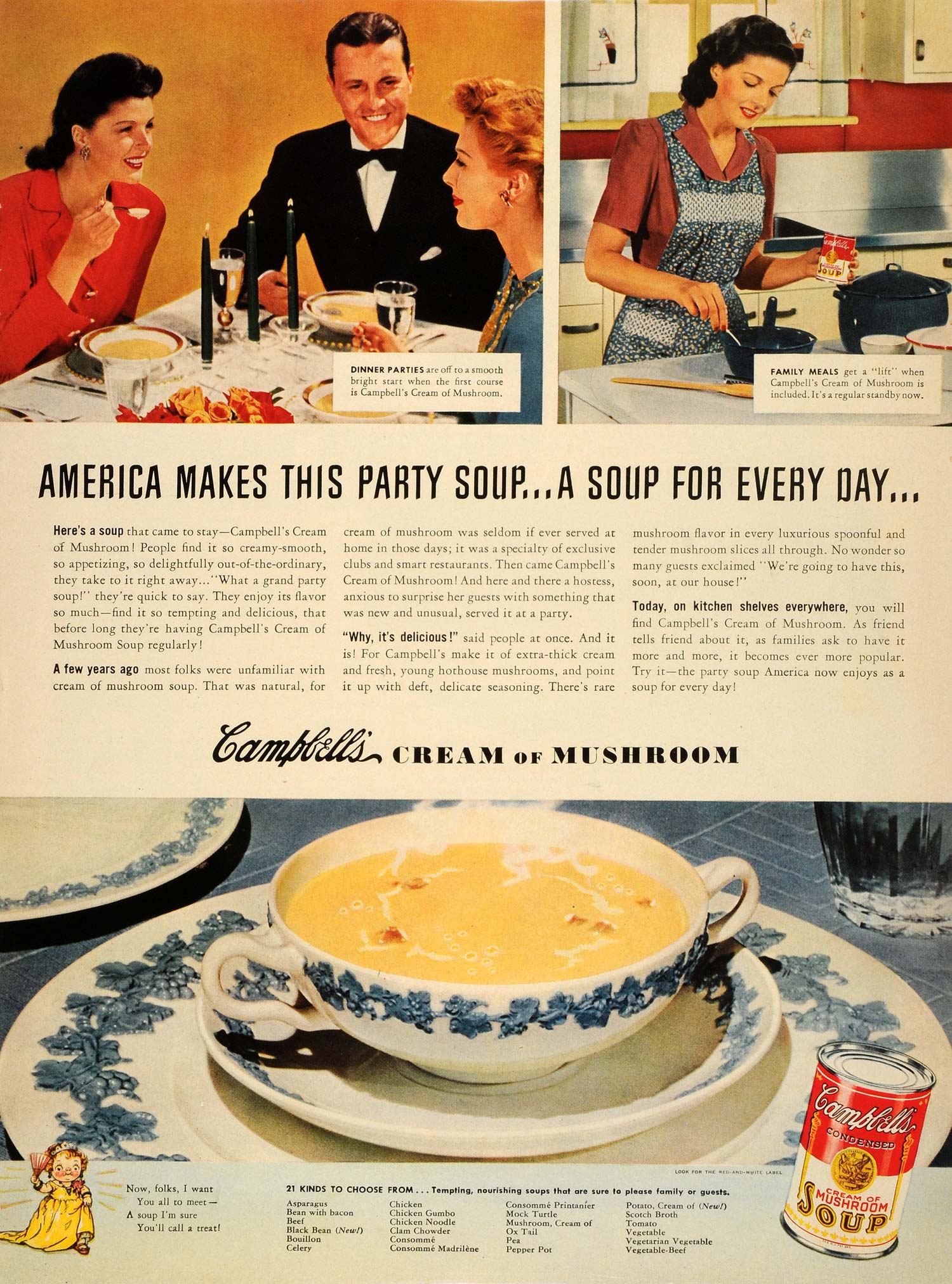 1942 Ad Campbells Canned Soups WWII Era Housewife Fine Dining War Aid Souper LF4