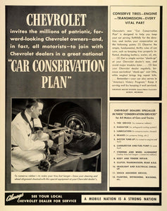 1942 Ad Chevrolet Car Conservation WWII War Efforts Patriotic Tires LF4