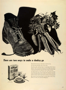 1942 Ad Kelloggs All Bran Cereal Proverb Colon Constipation Donkey Boots LF4