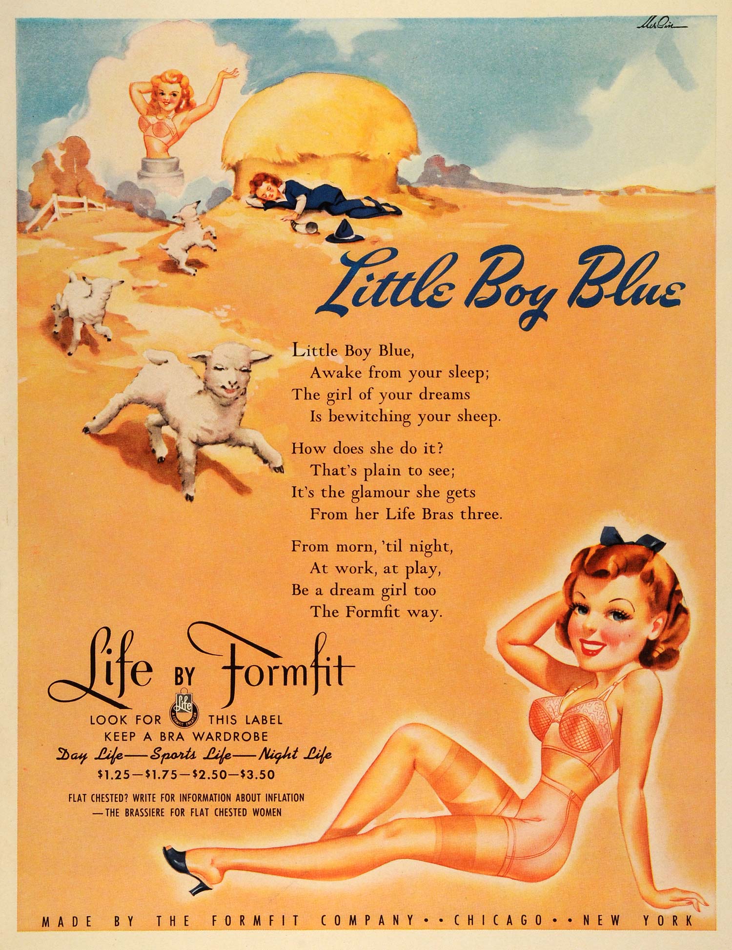 1942 Ad Formfit Bra Underwear Feminine Undergarments Lingerie Boy Peep Sheep LF4