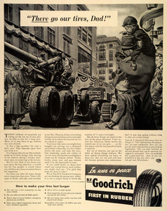 1942 Ad Goodrich Rubber Tires Dad WWII Military Tanks War Production Efforts LF4
