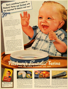 1942 Ad Pillsbury Enriched Farina B Vitamin Flour Baby Baking Pancake Sno LF4