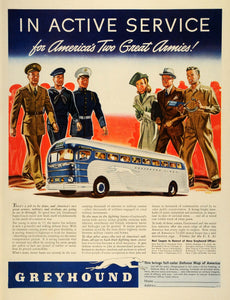 1942 Ad Greyhound Bus Travel Military Active Duty WWII Army Navy Marines LF4