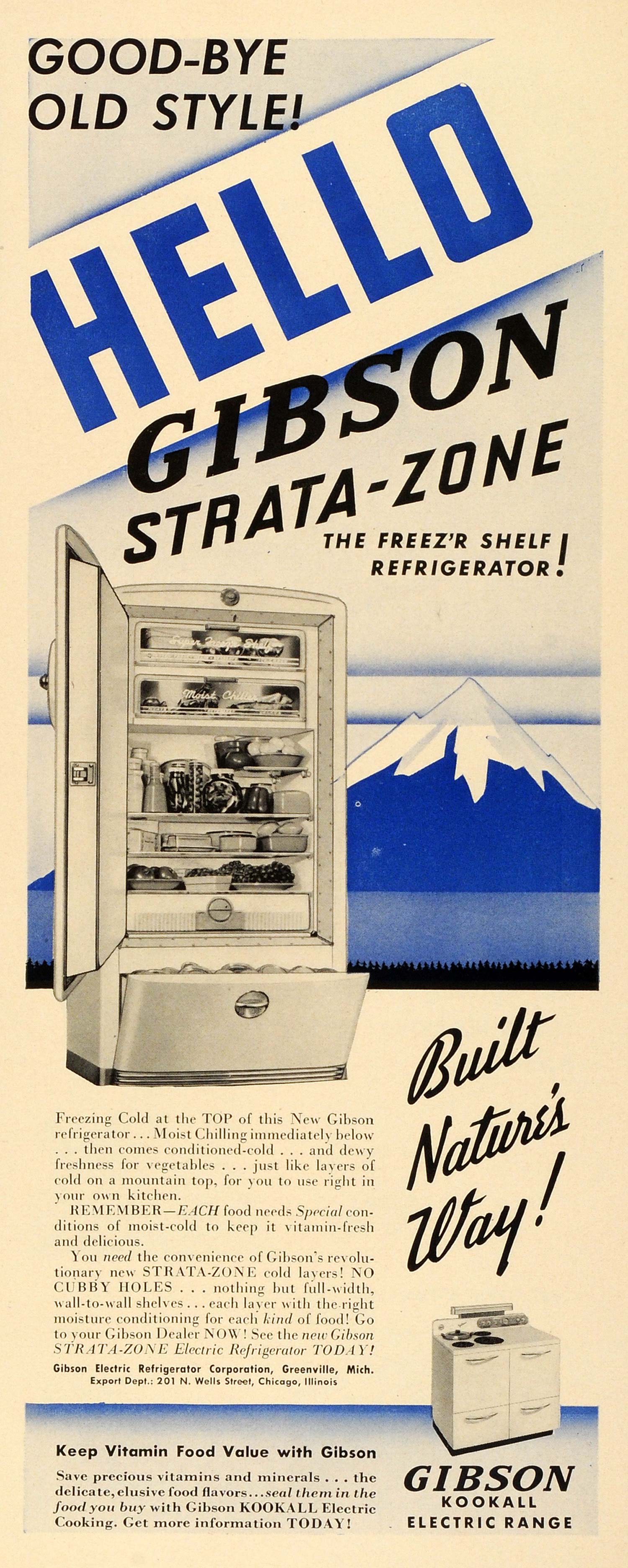 1942 Ad Gibson Strata Zone Freezer Refrigerator Food Preservation Home LF4