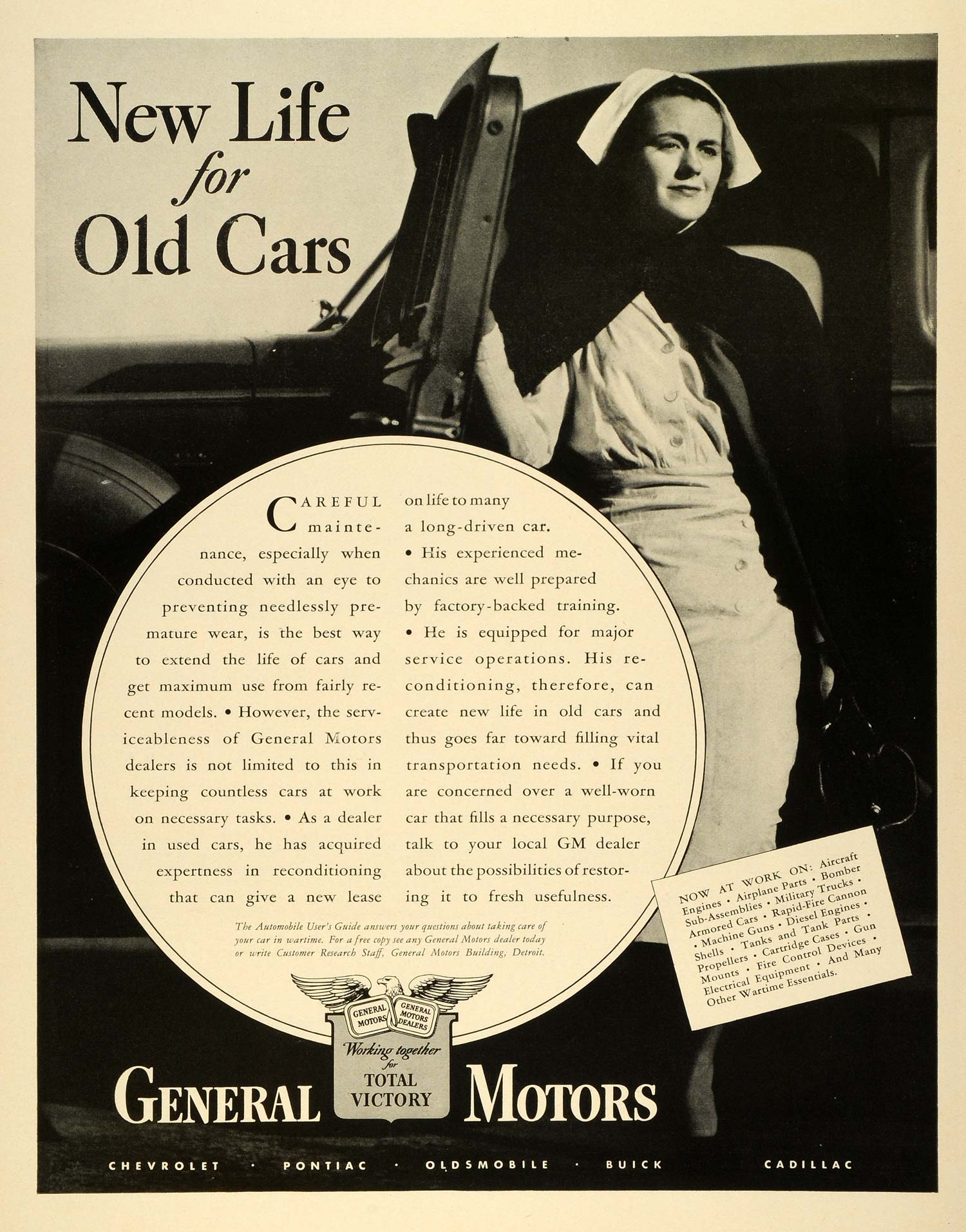 1942 Ad General Motors World War II Nurse Wartime Production Old Cars New LF4