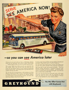 1942 Ad Greyhound Bus World War II Effort Soldiers Transportation Travel LF4