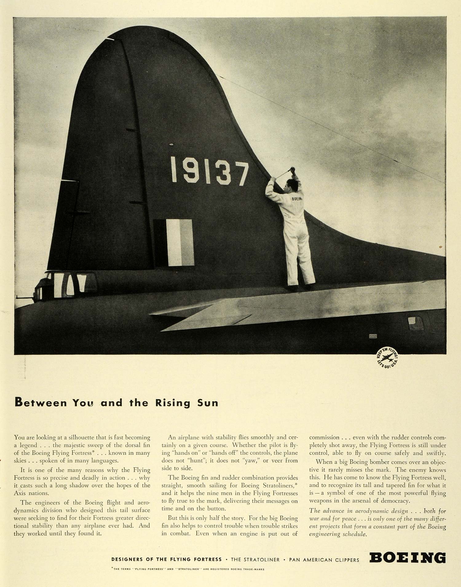 1942 Ad Boeing Dorsal Fin Flying Fortress Axis Nations World War II Airplane LF4