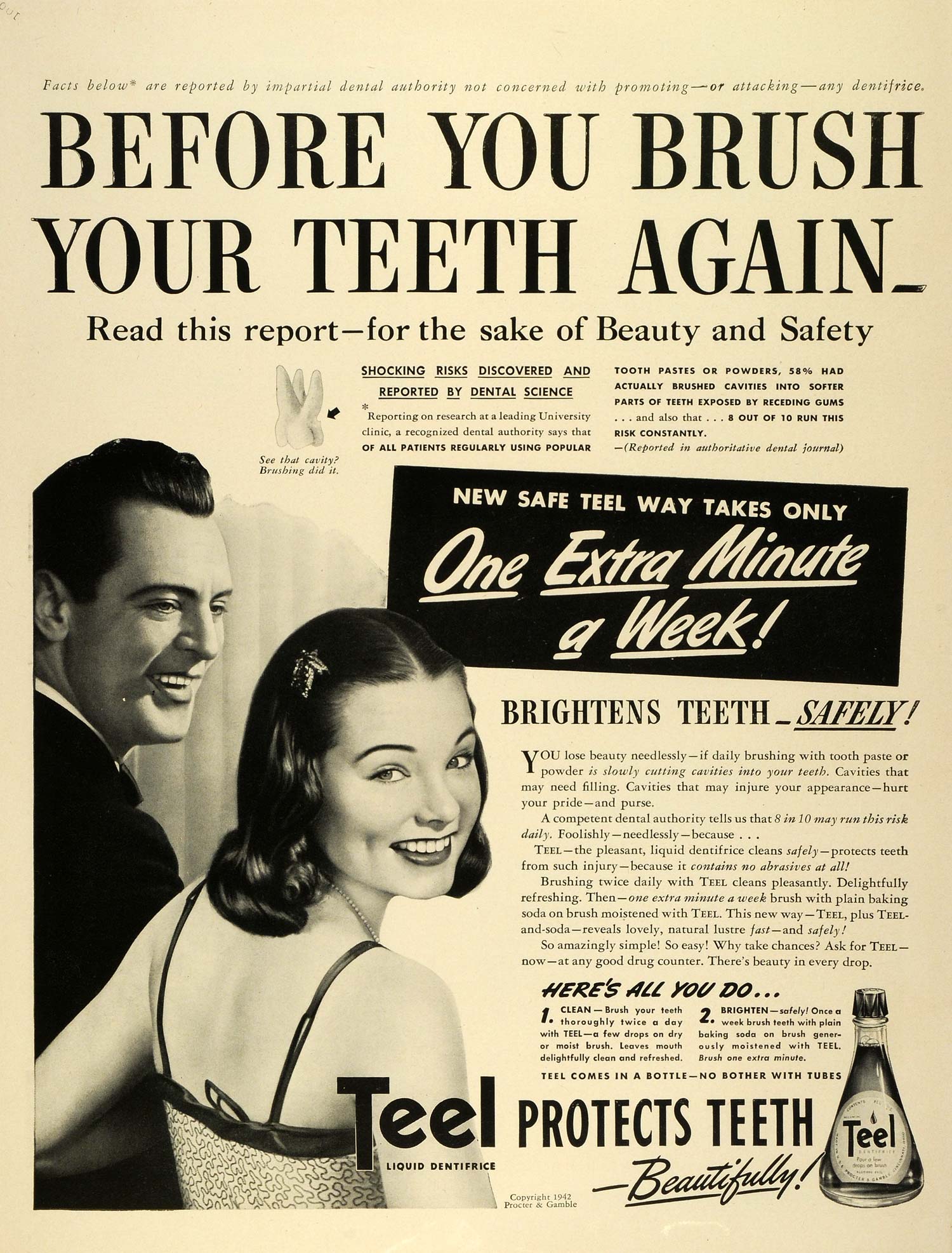 1942 Ad Teel Teeth Liquid Dentifrice Toothpaste Cavity Procter Gamble Dental LF4