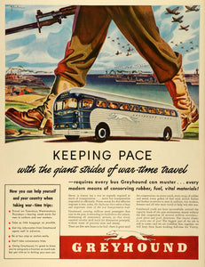 1942 Ad Greyhound World War II Bus Military Joseph Jicha Art Wartime Travel LF4
