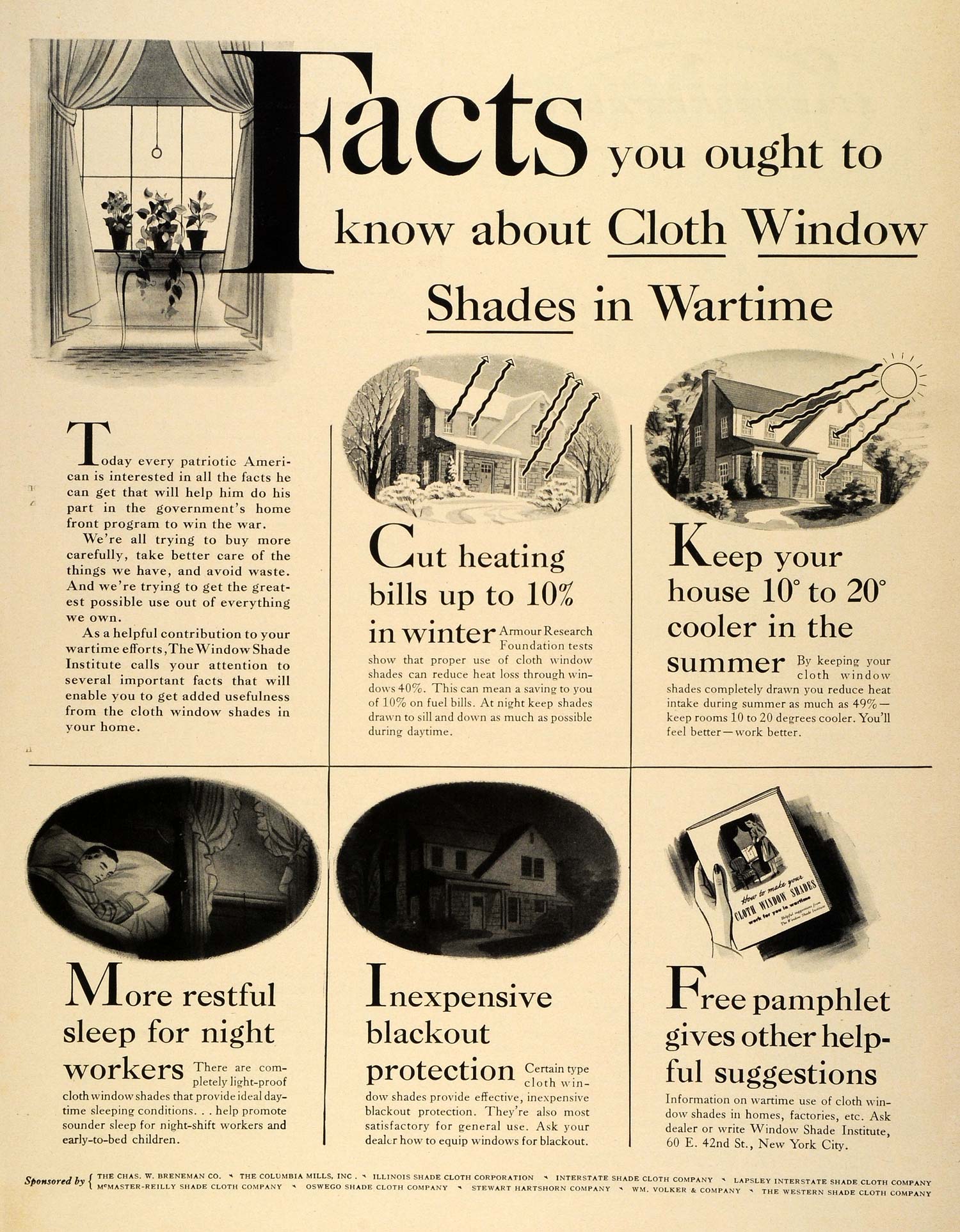 1942 Ad Cloth Window Shade Institute World War II Efforts Facts Heating LF4