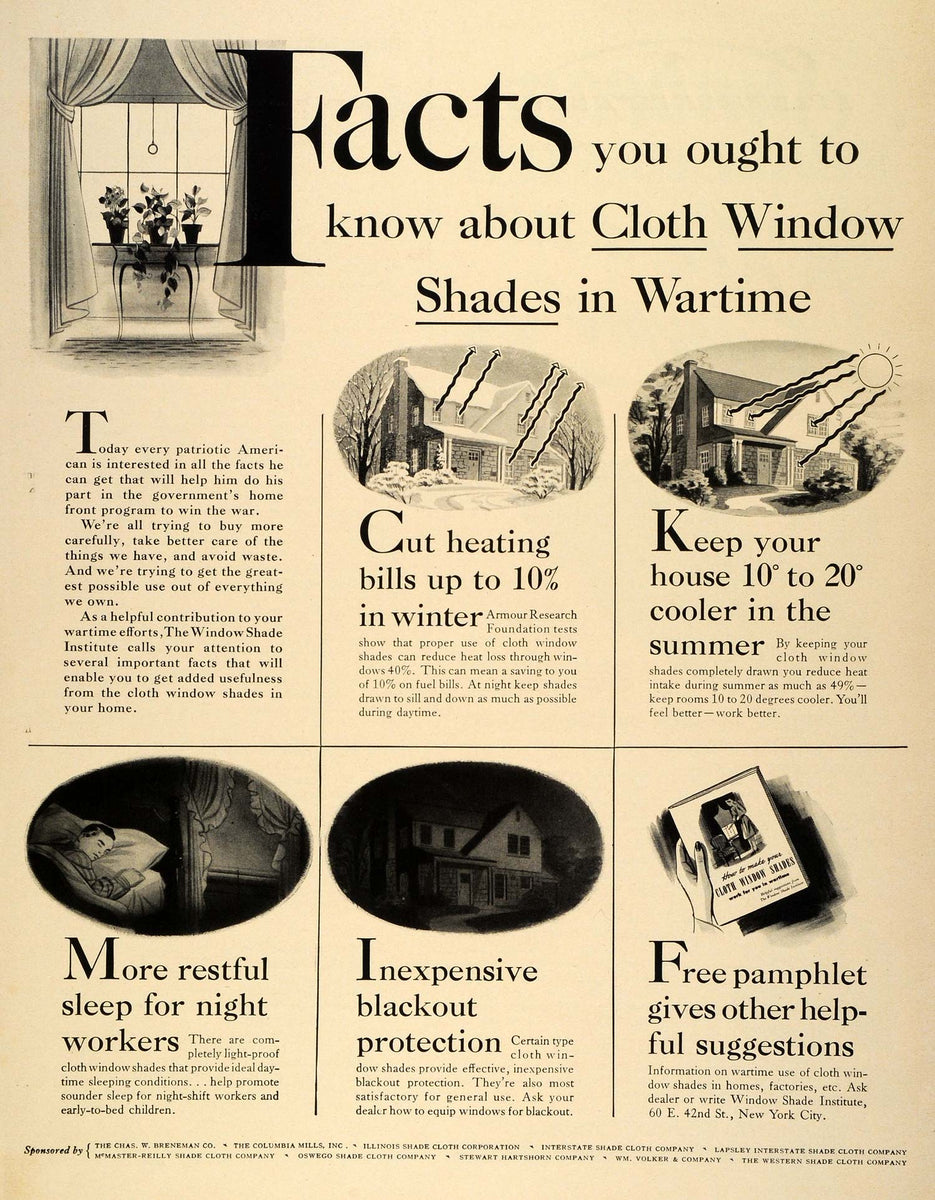 1942 Ad Cloth Window Shade Institute World War II Efforts Facts Heatin ...