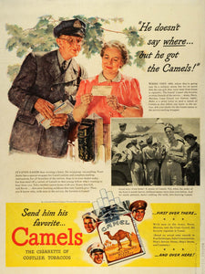 1942 Ad R. J. Reynolds World War II Camel Cigarettes Soldier Letter Mailman LF4